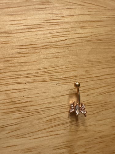 Customer photo review of 16g Petite Sphinx Crystal Reverse Navel Ring with Rose Gold Plating