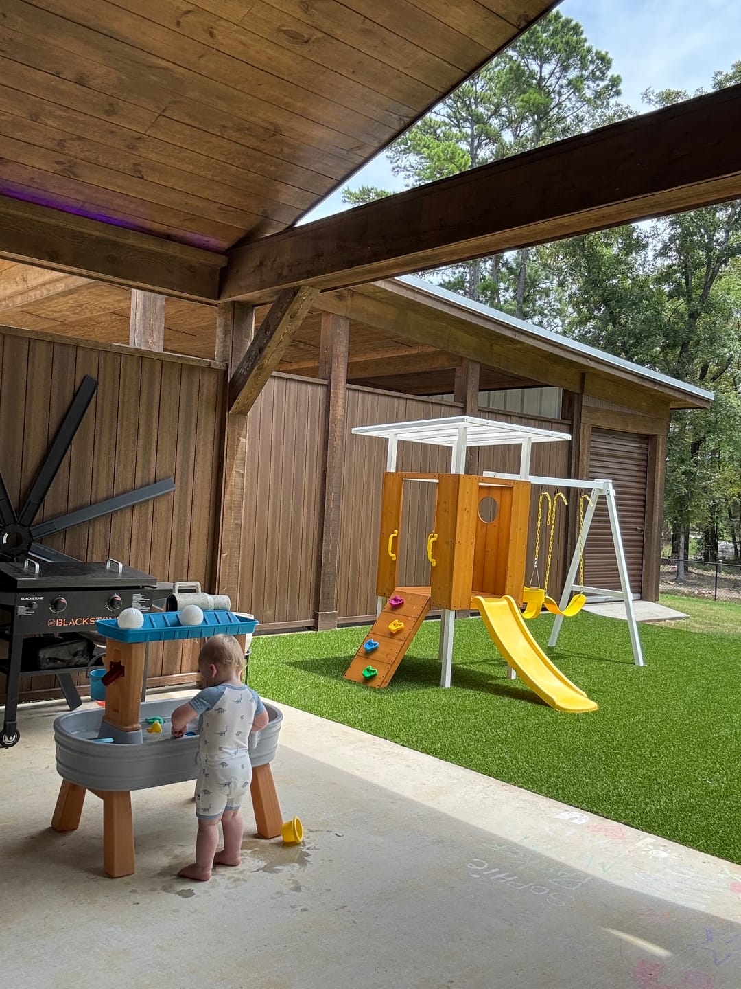 Customer photo review of Forest Small Outdoor Toddler Swing Set | Compact Wooden Swing Frame for Babies & Kids