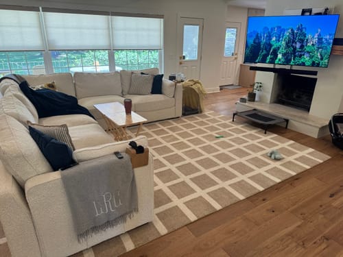 Customer photo review of SmartWings Motorized Light Filtering Roller Shades 70% Blackout Safari