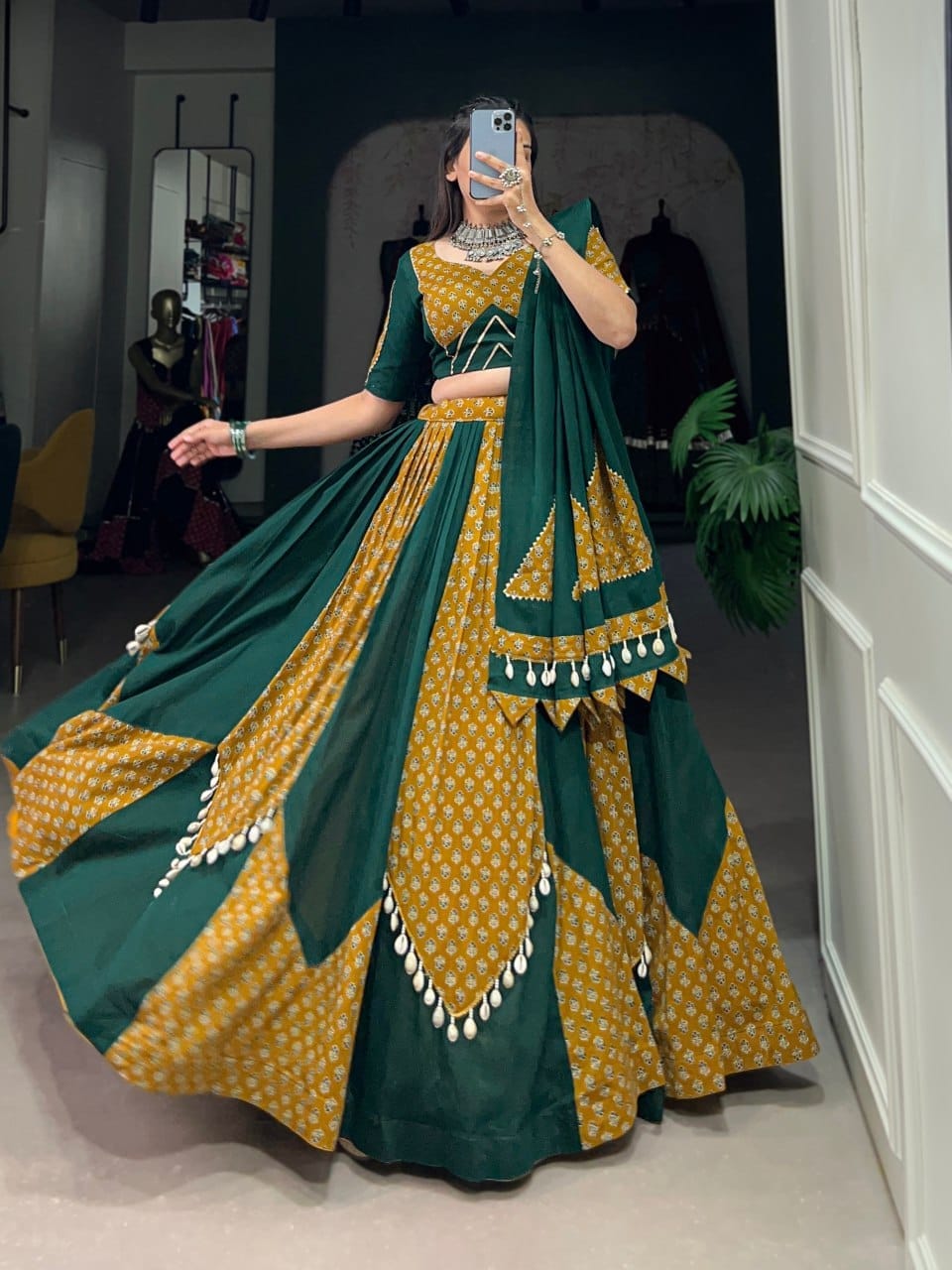 Customer photo review of Yellow-Green Color Digital printed Navratri Lehenga Choli