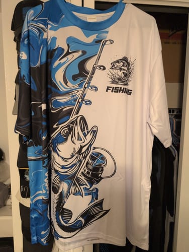 Customer photo review of Personalized Largemouth Bass Fishing Blue Camo Fishing T-Shirts For Men IPHW9126