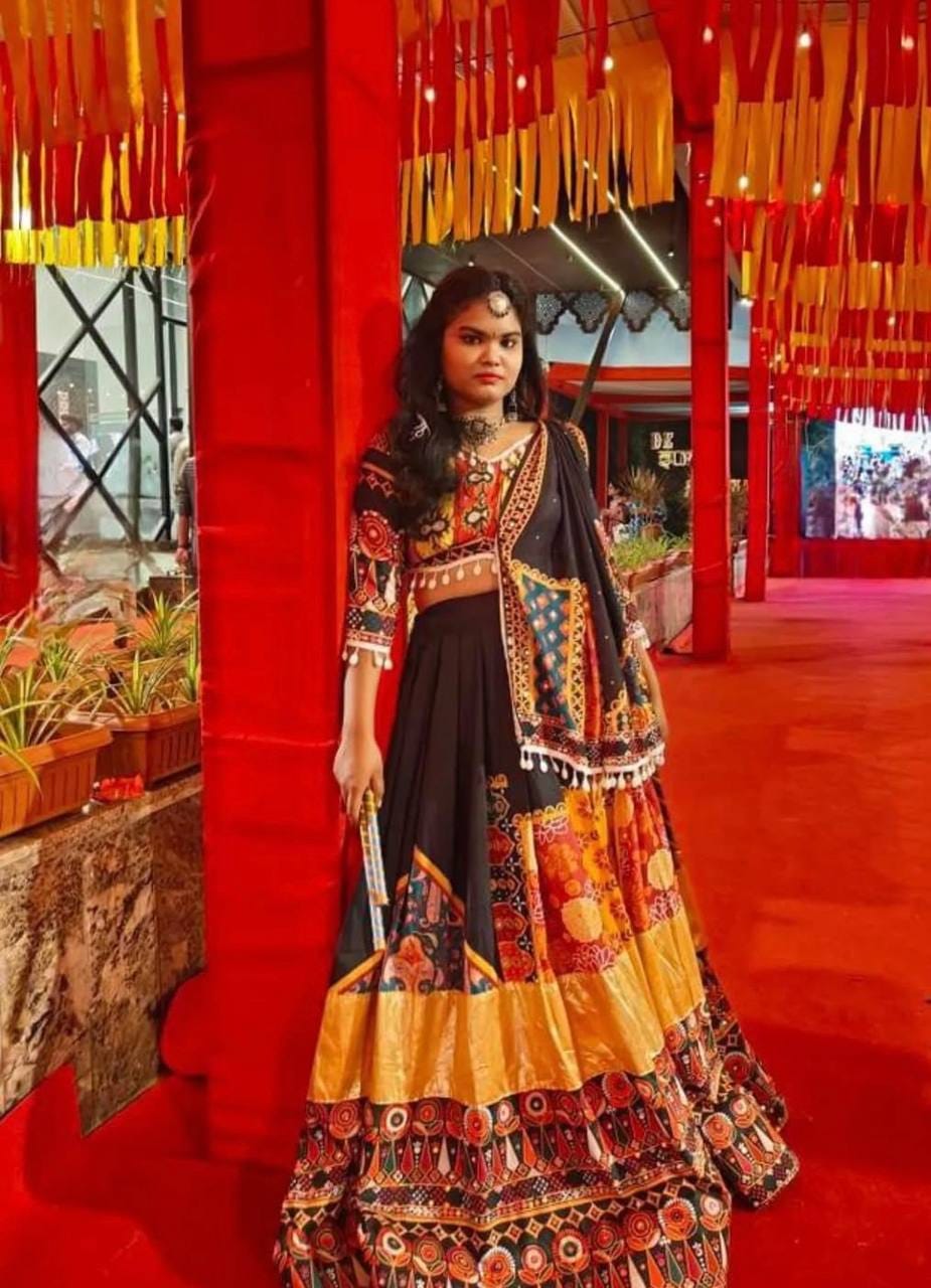 Customer photo review of Black Color Digital Printed Mirror Work Chaniya Choli