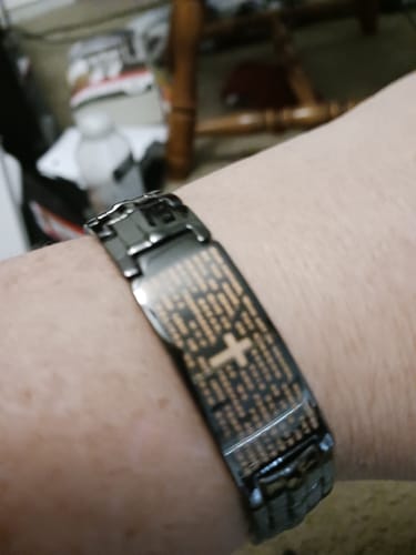 Customer photo review of Power of the Lord’s Prayer Magnetic Copper Bracelet : Helps Pair Veterans With A Service Dog Or Shelter Dog