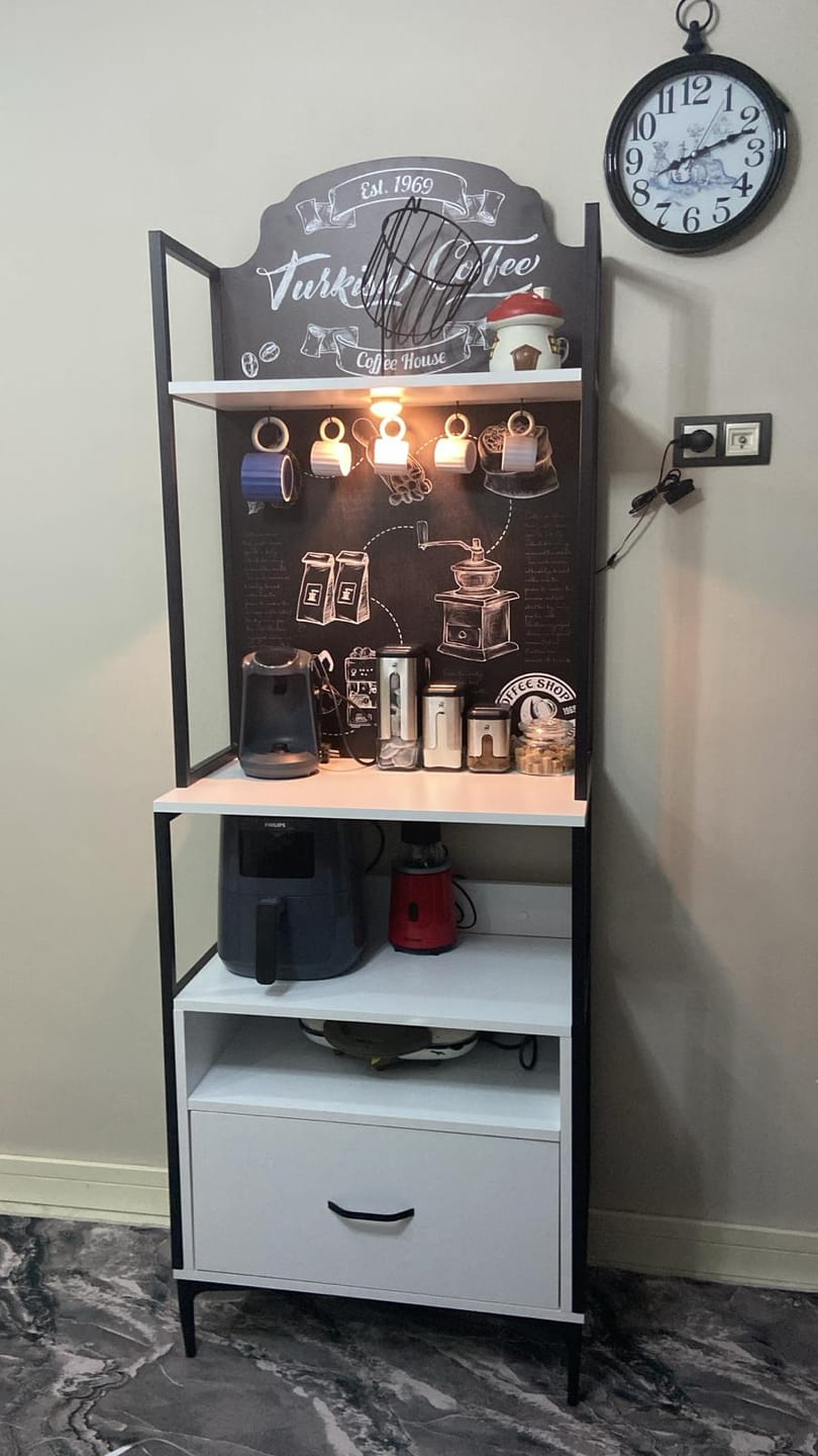 Customer photo review of Rani JE155 Işıklı Kahve Köşesi Çekmeceli Çok Amaçlı Mutfak Dolabı Beyaz