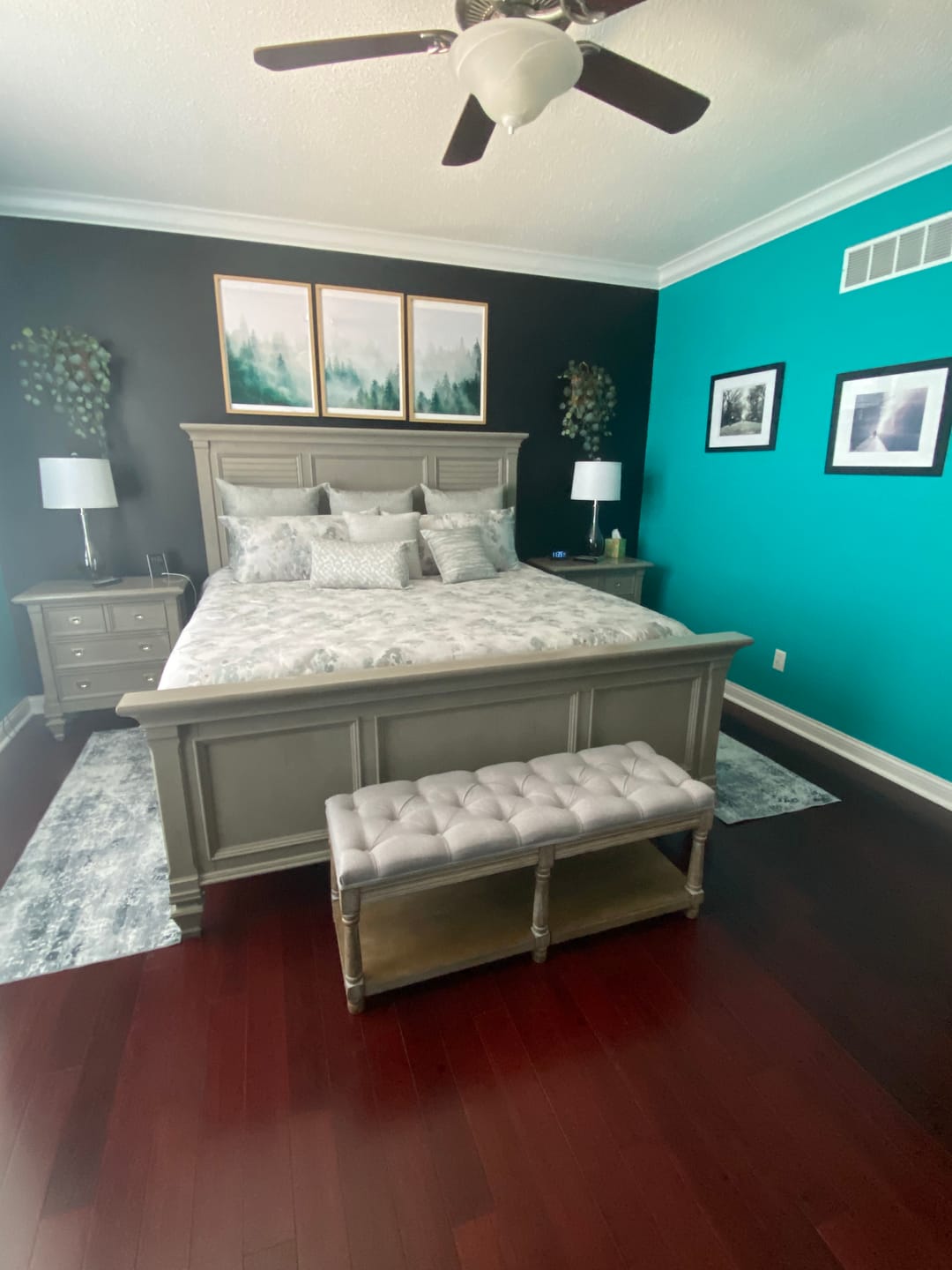 Customer photo review of Set of 3 Foggy Forest Prints with Green Pine Trees