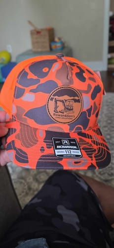 Customer photo review of Custom Leather Patch Hats Richardson CAMO Laser Engraved
