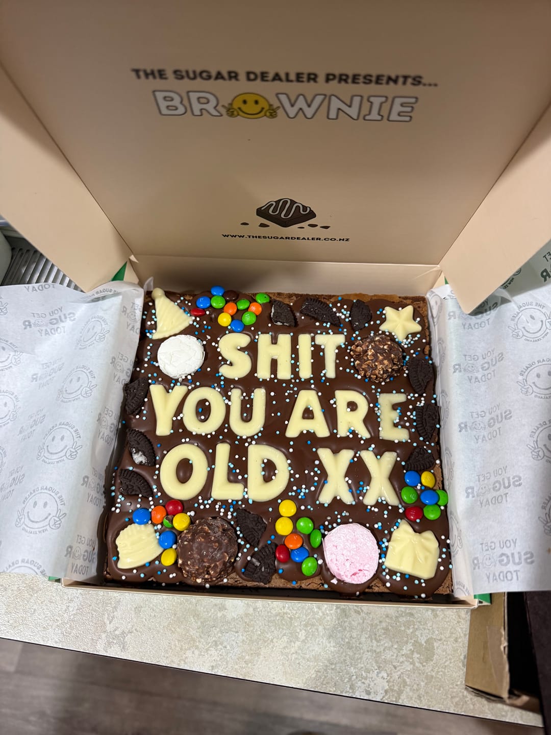 Customer photo review of Custom message birthday brownie