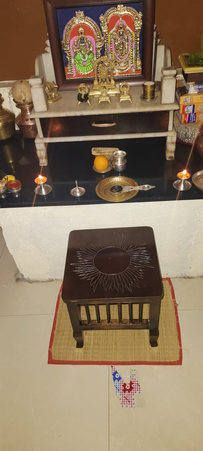 Customer photo review of Mango Wood Walnut Finish Handmade Carving Classic Side Table for Living Room