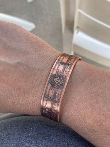 Customer photo review of Mens Masonic Bangle Pure Copper  Bracelet - Magnetic