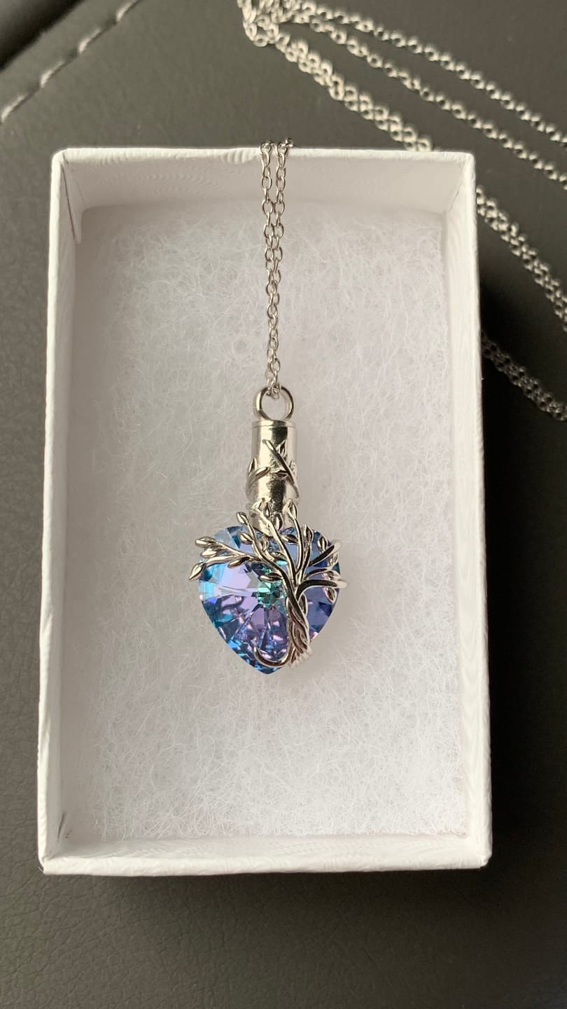 Customer photo review of Crystal Cremation Necklace - Tree of Life Keepsake Urn