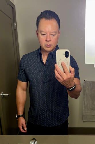 Customer photo review of Pure Cotton - Semi-Spread Collar - Short Sleeve - Navy Diamond Lattice