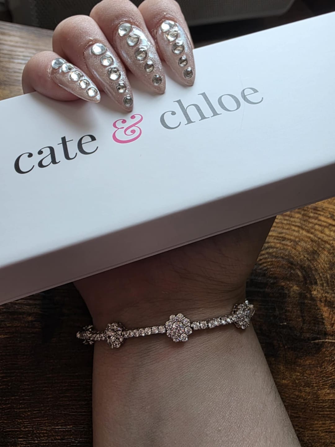 Customer photo review of Leah 18k White Gold Plated Tennis Bracelet with Simulated Diamond Crystals
