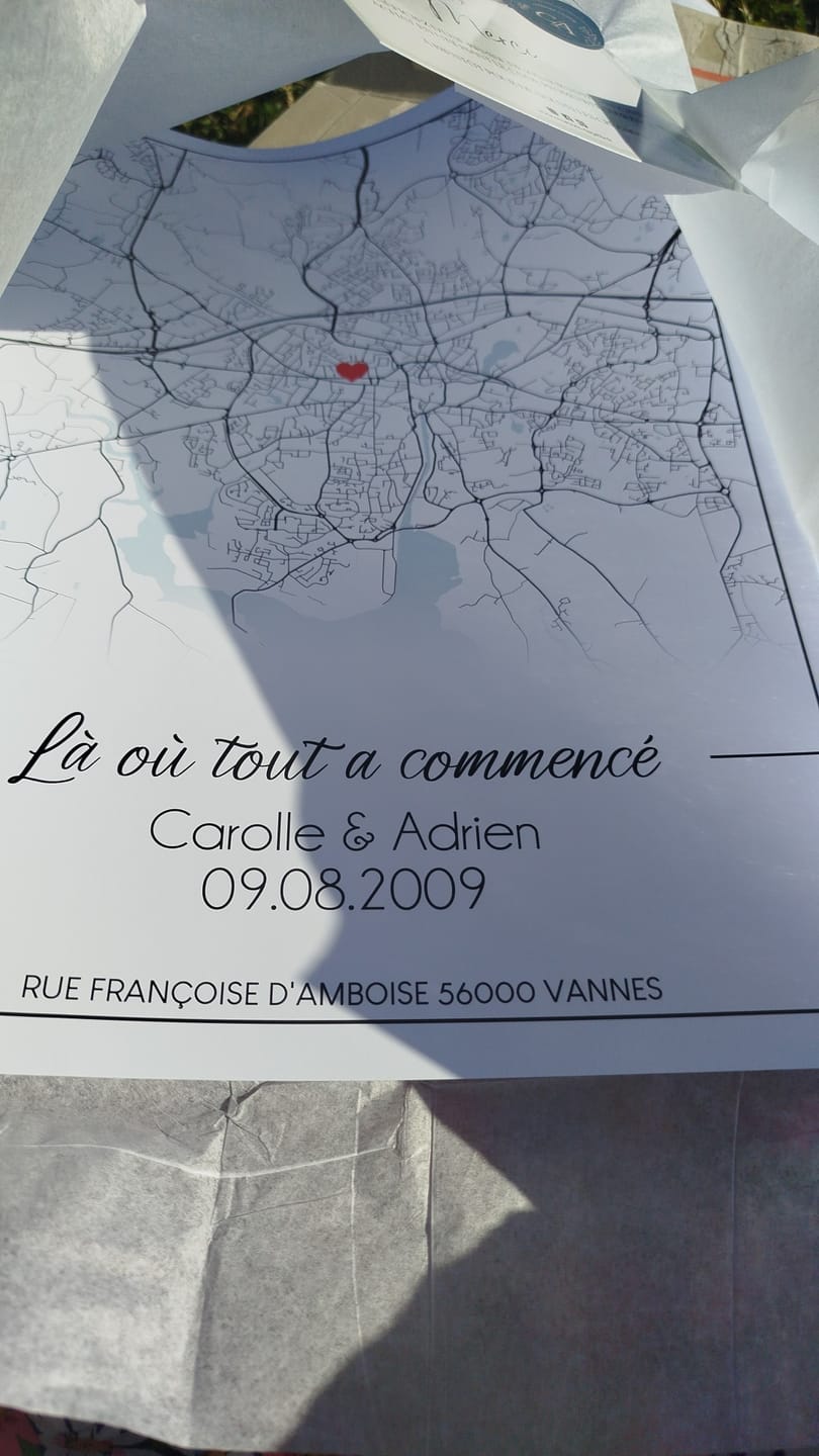 Customer photo review of Affiche Personnalisée Couple La où tout a commencé – Amour & Lieu De Rencontre