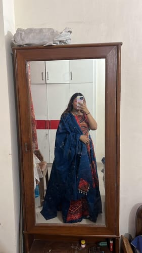 Customer photo review of Blue Color Pure Cotton Plain & Printed With Foil Work Lehenga Choli
