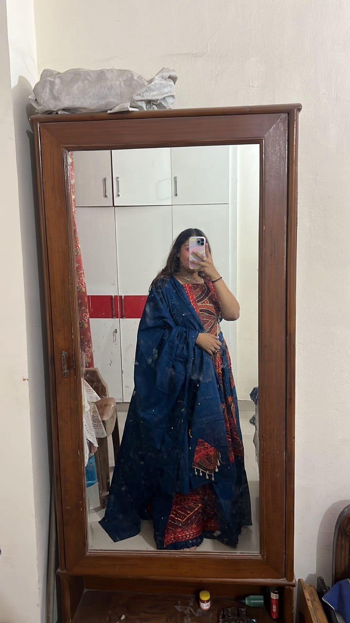 Customer photo review of Blue Color Pure Cotton Plain & Printed With Foil Work Lehenga Choli
