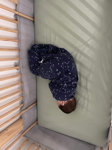 Customer photo review of Organic Cotton & Camel Wool Long Sleeve Sleep Sack 1.0 TOG - Constellation