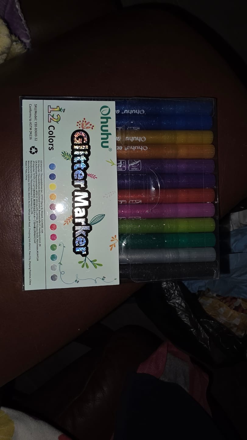 Customer photo review of Ohuhu Water-Based Glitter Metallic Marker Pens, 12 Shimmer Colors