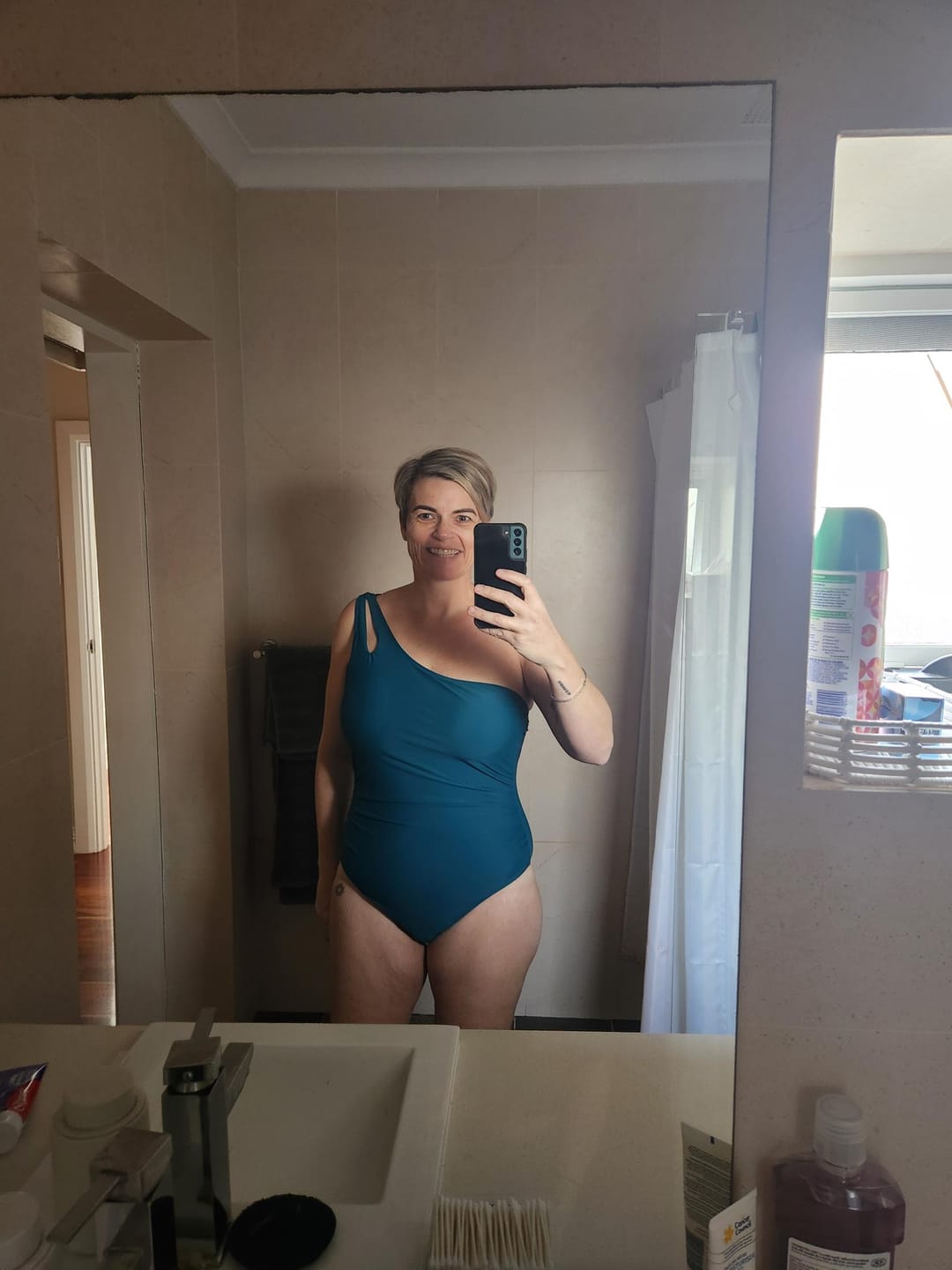 Customer photo review of Emoswimsuit - One Shoulder One Piece Swimsuit for Women Tummy Control Bathing Suits