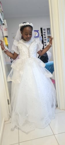 Customer photo review of Elegant Baby Girls White Sequined Mesh Princess Dress Toddler First Communion Dress
