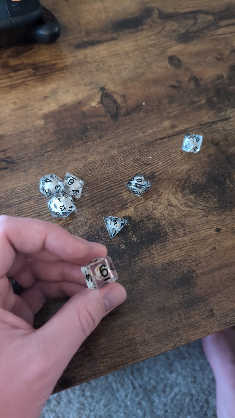 Customer photo review of 1985 Games Premium Mystery Dice Set – High-Quality Polyhedral Dice for DND and TTRPGs
