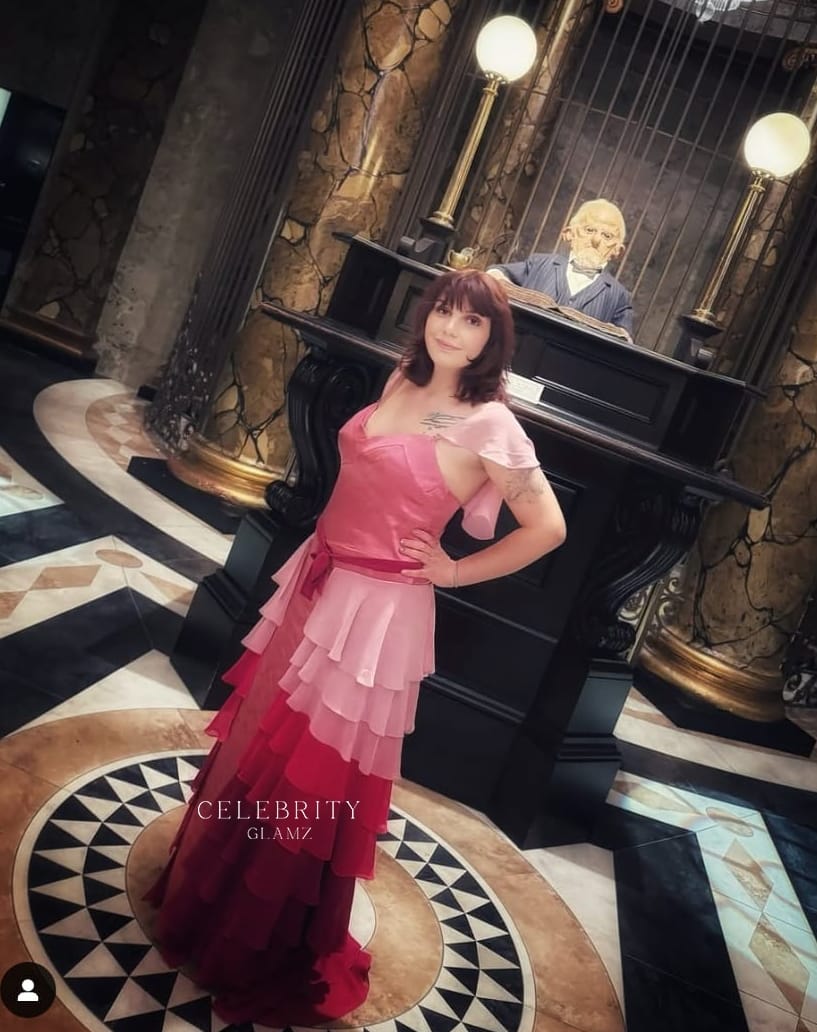 Customer photo review of Ombre Pink Hermione Granger Plus Size A-Line Tiered Formal Dress