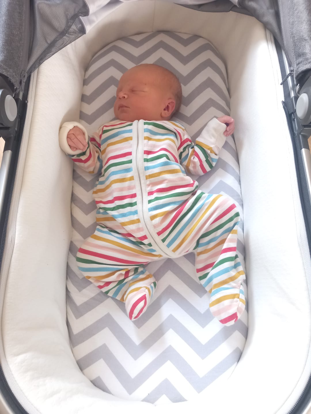 Customer photo review of Cream Rainbow Zip Organic Babygrow