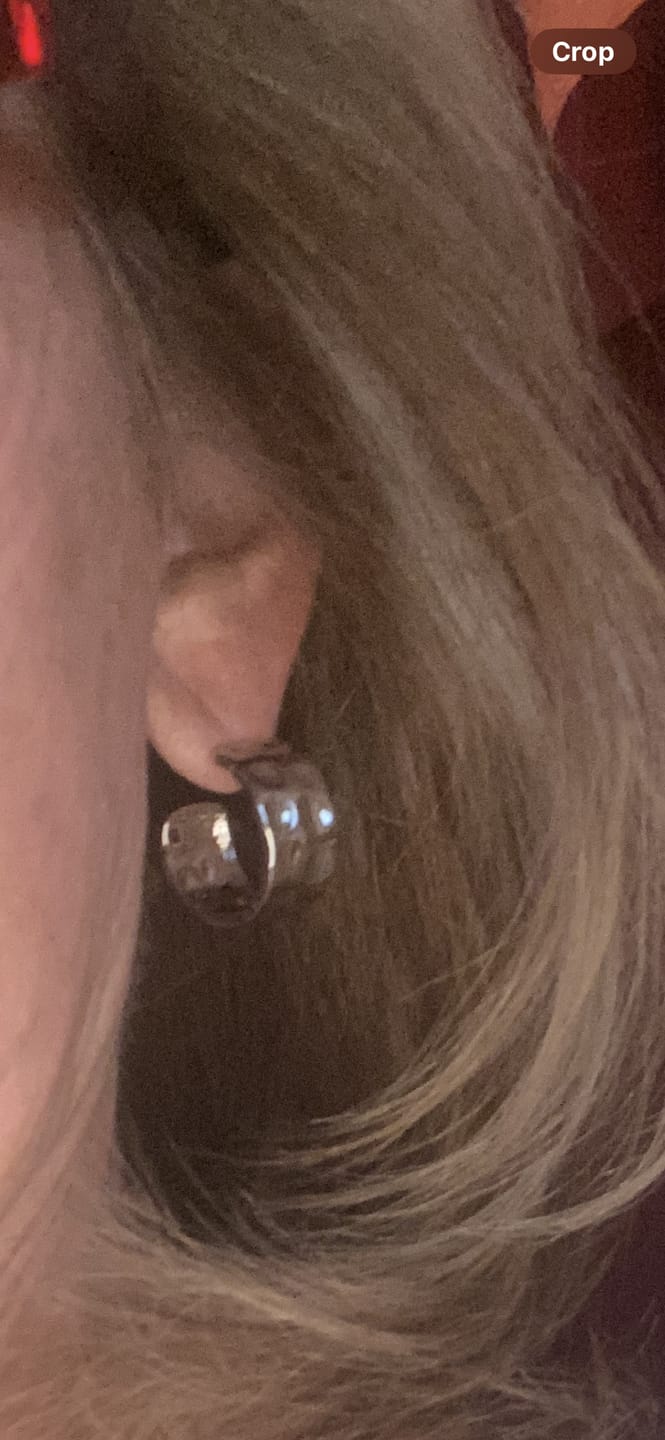 Customer photo review of Letty 18k White Gold Plated 21mm Half Hoop Earrings