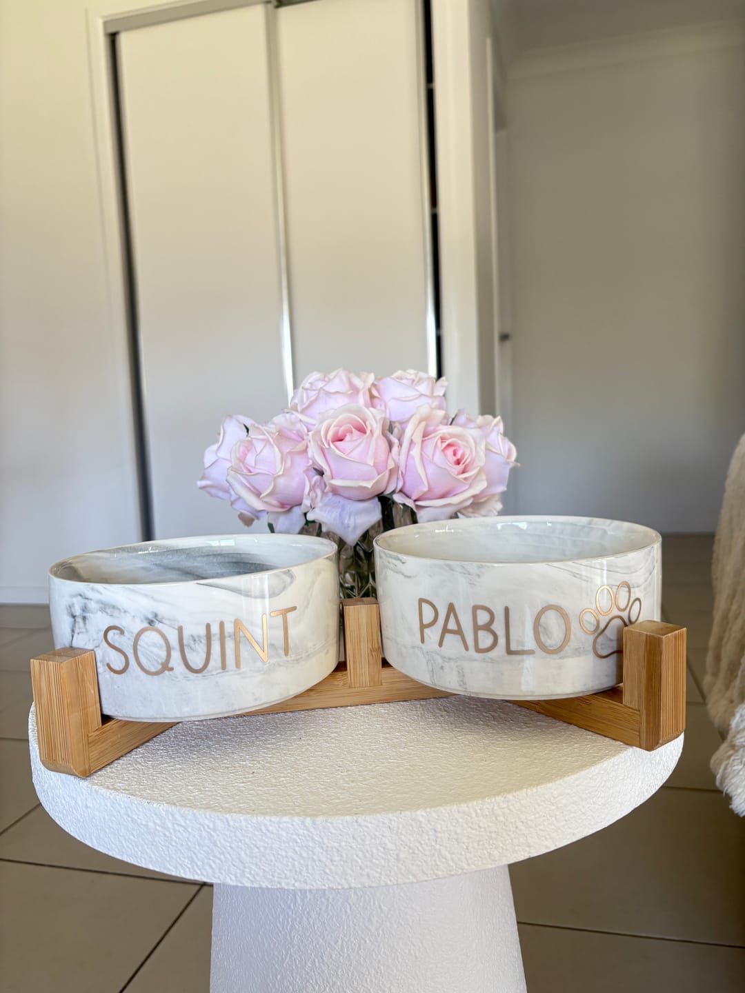 Customer photo review of Personalised Ceramic Marble Dog Bowl