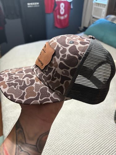 Customer photo review of Custom Stealth Camo Trucker Hat - Blank Rope Hats