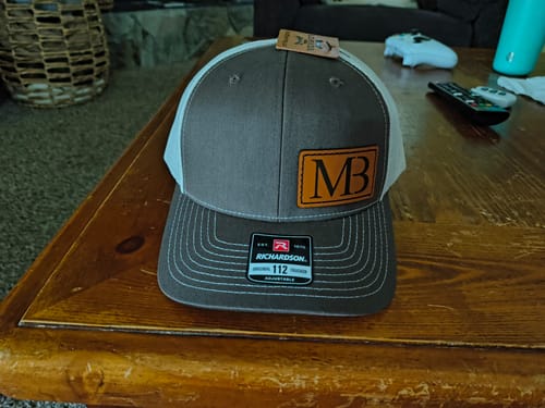 Customer photo review of Richardson 112 Genuine Leather Patch Hats Laser Engraved