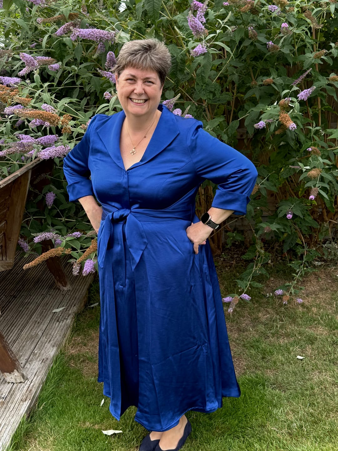 Customer photo review of NEW IN - 'Grace' Electric Blue Stretch Satin Dress