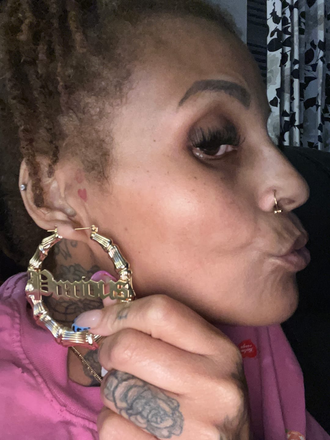 Customer photo review of Gothic Name Hoop Earrings