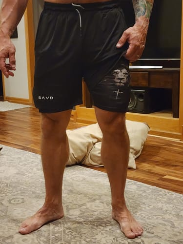 Customer photo review of Joshua 1:9 Lion Performance Shorts