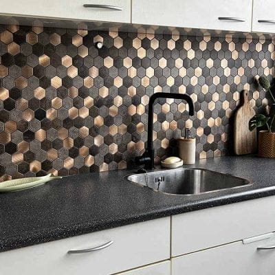 Customer photo review of Mosaique Adhésive Hexagone Cuivre Marron Pour Crédence De Cuisine