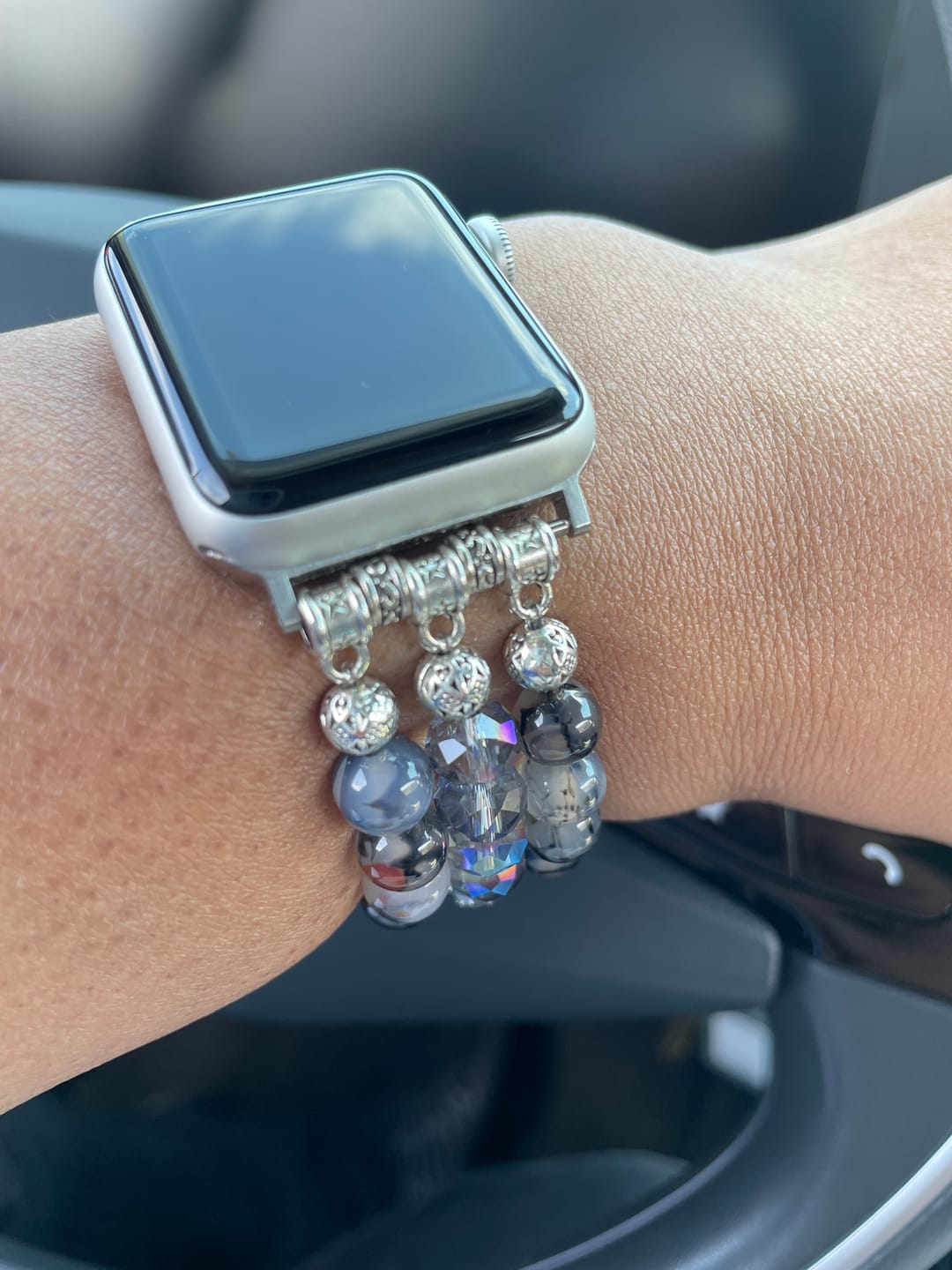 Customer photo review of Labradorite Crystal Stretch Apple Watch Strap