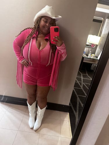 Customer photo review of Rainbow Chaser Romper in Bubblegum Pink