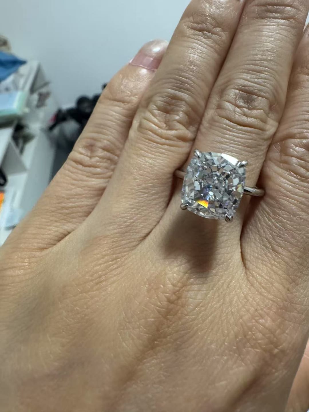 Customer photo review of S925 3.0Ct~6.0 Ct Cushion Cut Engagement Ring In Sterling Silver For Everyday Wear Travel Ring