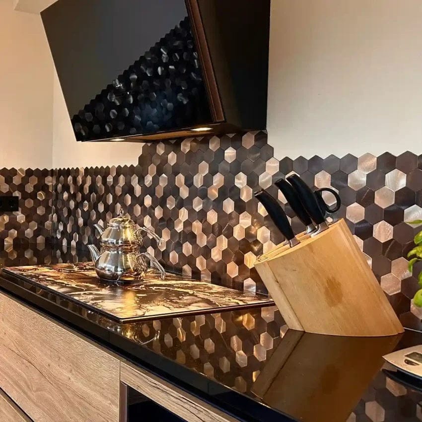 Customer photo review of Mosaique Adhésive Hexagone Cuivre Marron Pour Crédence De Cuisine
