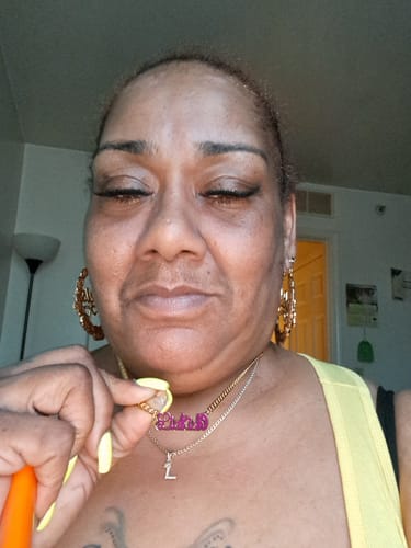 Customer photo review of Custom Glow in the Dark Nameplate Necklace "Bianca"