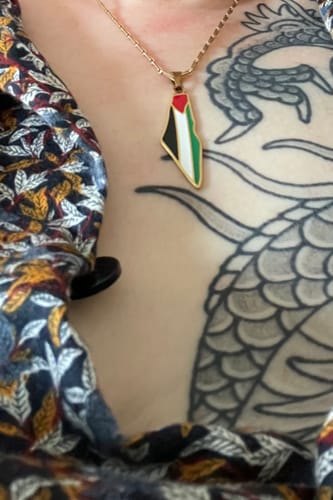 Customer photo review of Palestine Pride Map Necklace