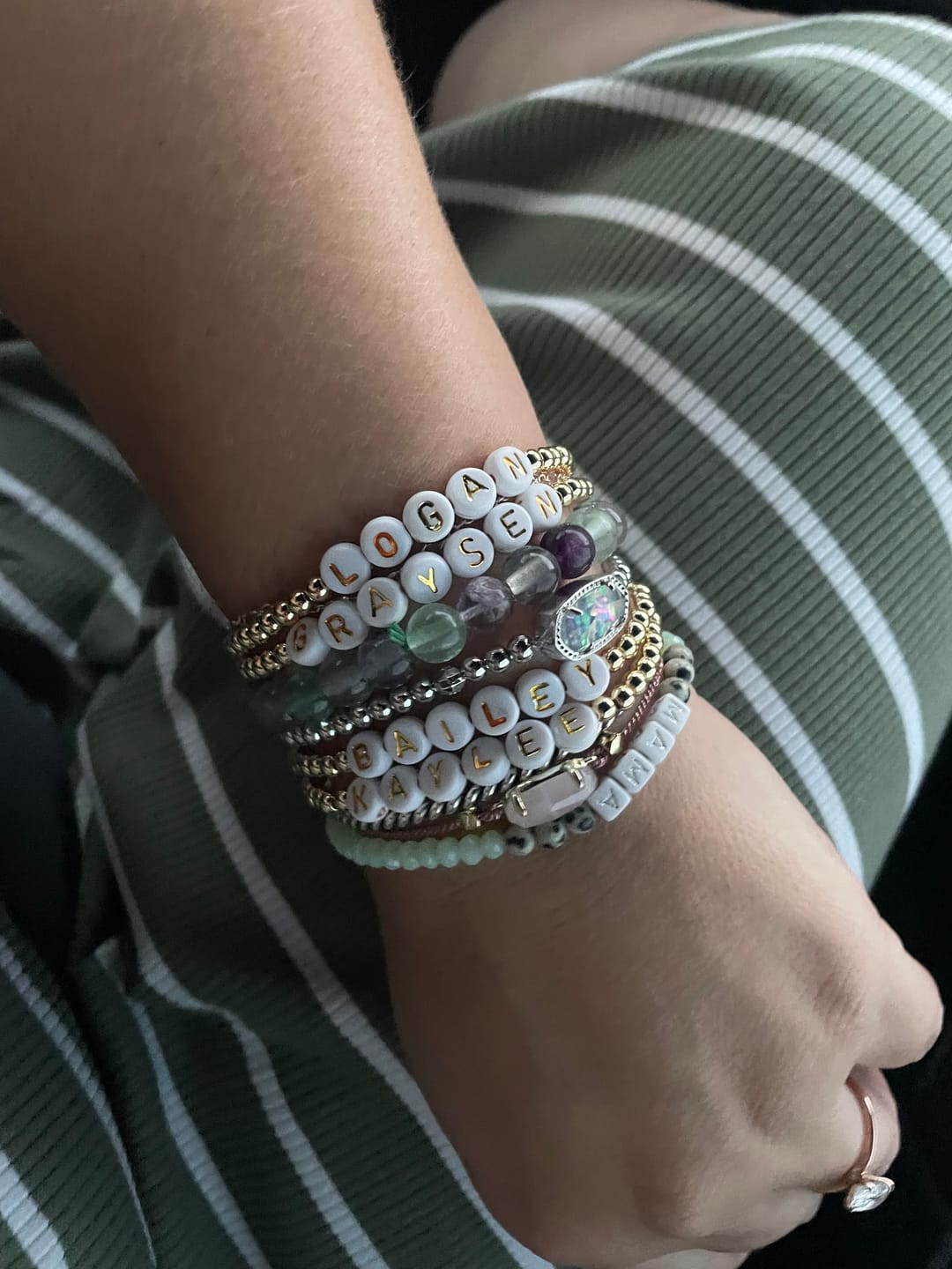 Customer photo review of Personalized 4mm Gold Bead Bracelet