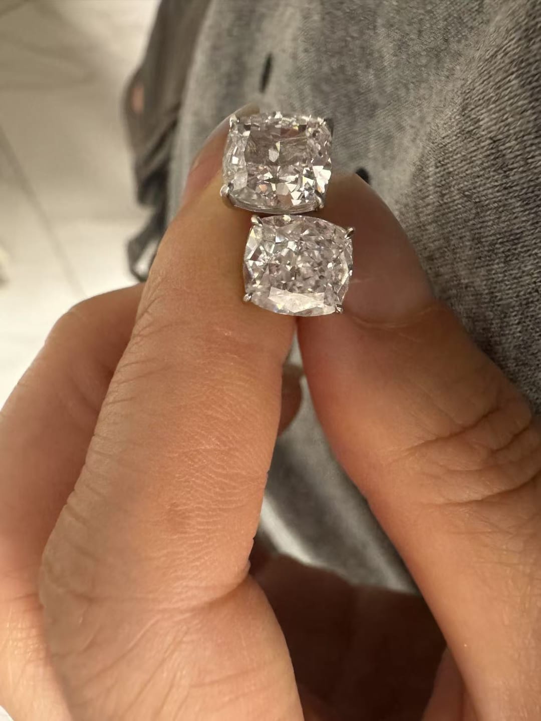Customer photo review of S925 2.0Ct*2 Classic Cushion Cut Women's Stud Earrings In Sterling Silver For Everyday Wear
