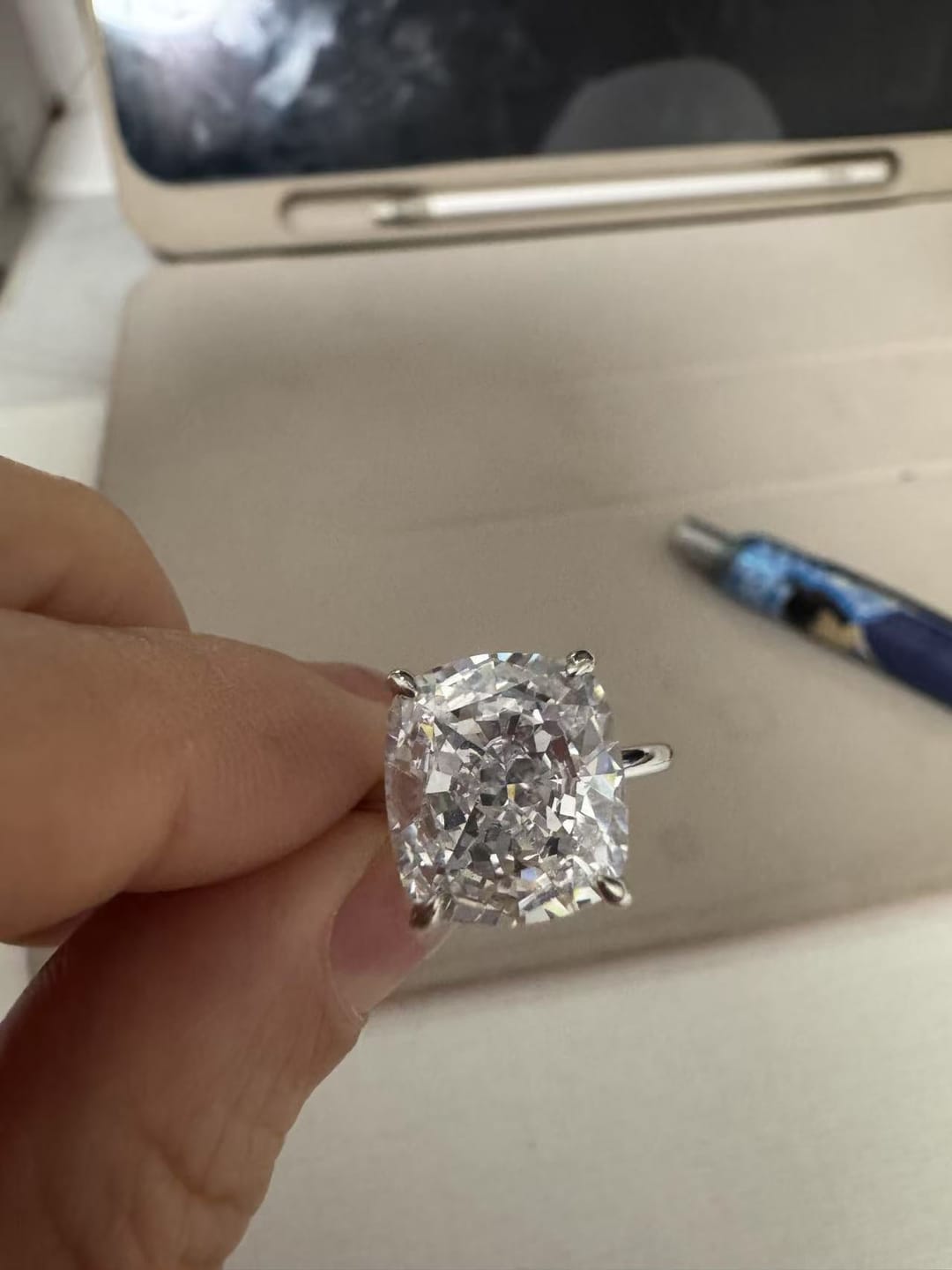 Customer photo review of S925 3.0Ct~6.0 Ct Cushion Cut Engagement Ring In Sterling Silver For Everyday Wear Travel Ring