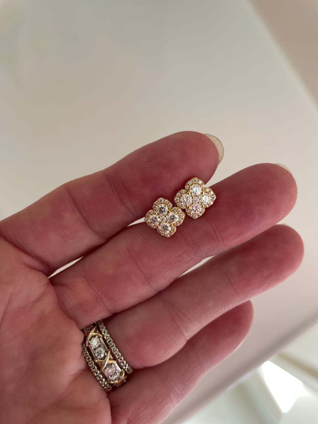 Customer photo review of Chic Clover Leaf Stud Earrings - Moissanite [Rhodium Plated]