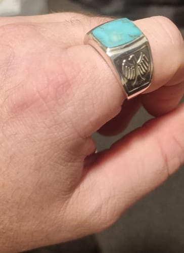 Customer photo review of Eagle Turquoise Ring for Men Sterling Silver