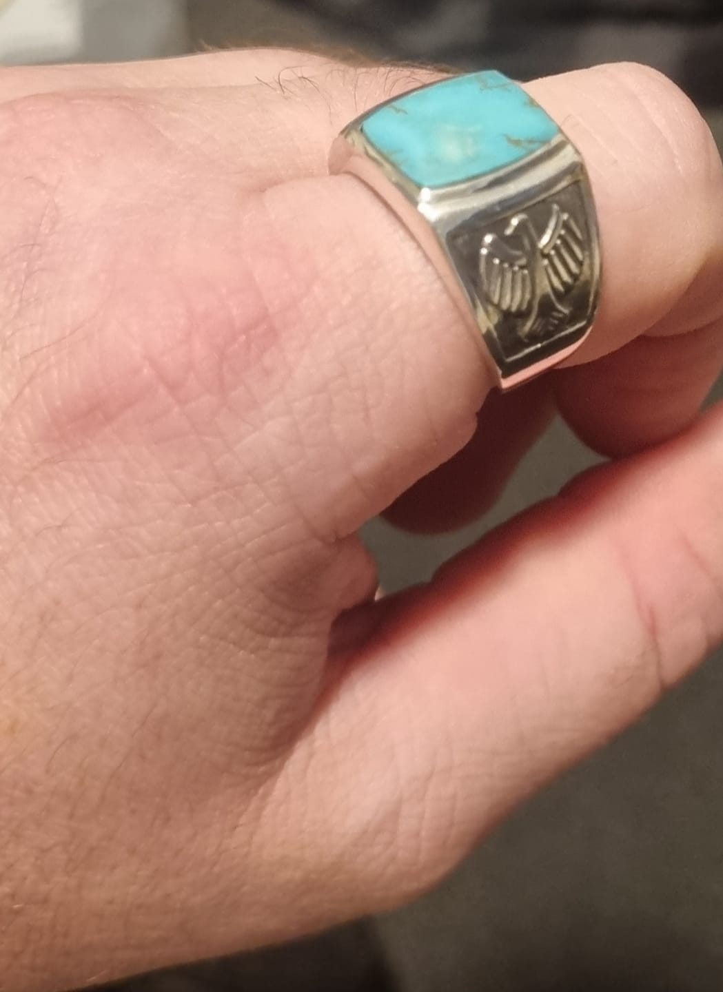 Customer photo review of Eagle Turquoise Ring for Men Sterling Silver