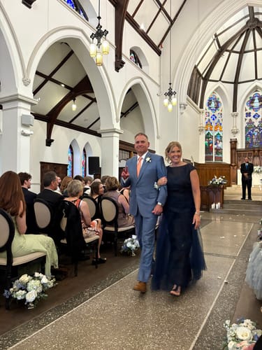 Customer photo review of Embroidered Fil Coupe Illusion Gown