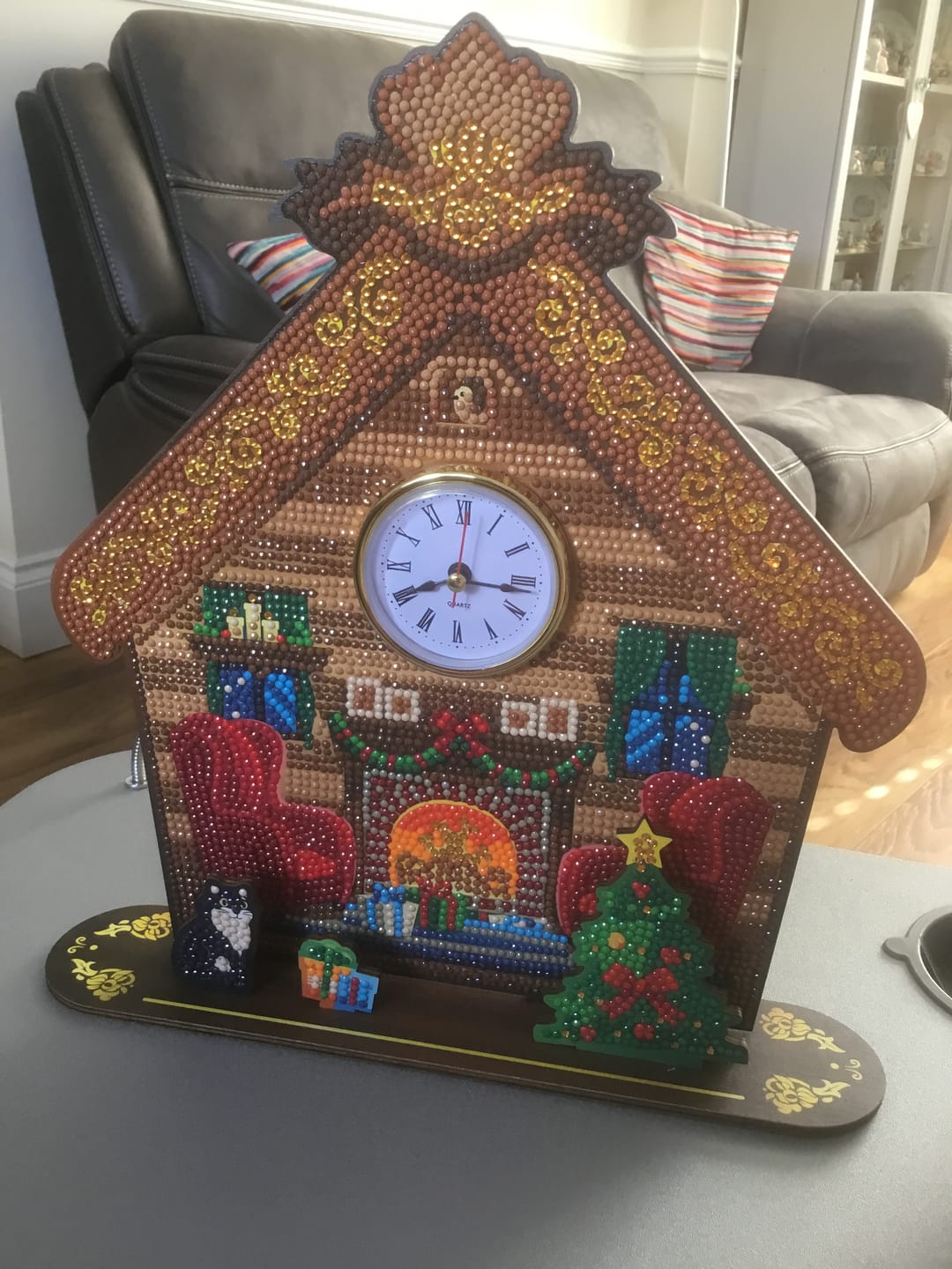 Customer photo review of "Cosy Cottage" 3D Crystal Art Clock Kit
