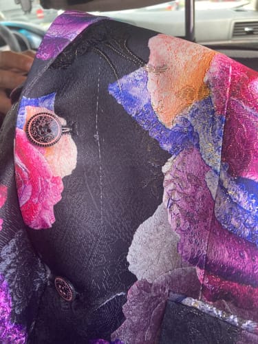 undefined review of Men's Two-button Gradient Purple Rose Print Black Blazer image 1 out of 1