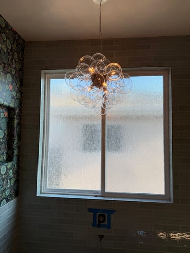 Customer photo review of 6-Light Dimmable Brass Cluster Clear Glass Bubble Sphere Chandelier